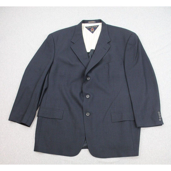 Tommy Hilfiger Blazer Jacket Mens 46R Navy Blue Wool 3 Button Single Breasted - Picture 1 of 9